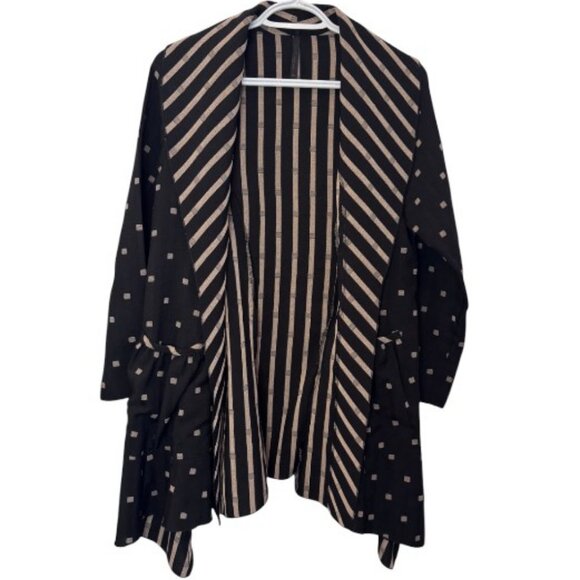 IC By Connie K black and tan Art To Wear patterned open front cardigan size S - Picture 1 of 10